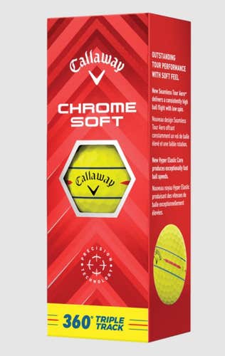 Callaway Chrome Soft Triple Track 360 Golf Balls (Yellow, 3pk) 1 Sleeve 2024 NEW