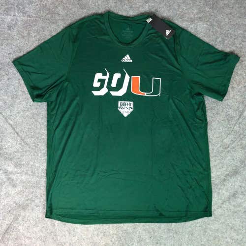 Miami Hurricanes Womens Shirt 2XL XXL Adidas Green Tee Short Sleeve Football NWT