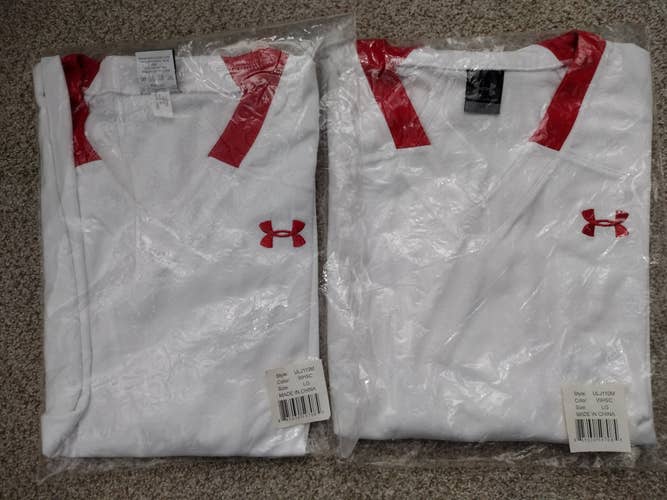 White w/Red Accents New Large Men's Under Armour Lacrosse Jersey - Set of Two