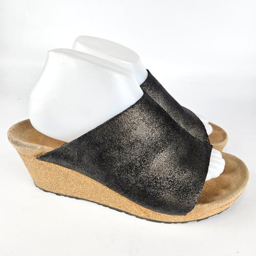 Papillio by Birkenstock Namica Wedge Sandals Size 41 / 10 Metallic Black Leather