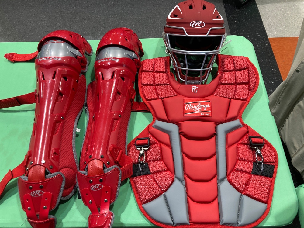 Red New Adult Rawlings Mach Perfect Game Catcher's Set