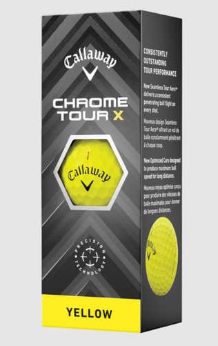 Callaway Chrome Tour X Golf Balls (Yellow, 3pk) 1 Sleeve 2024  NEW