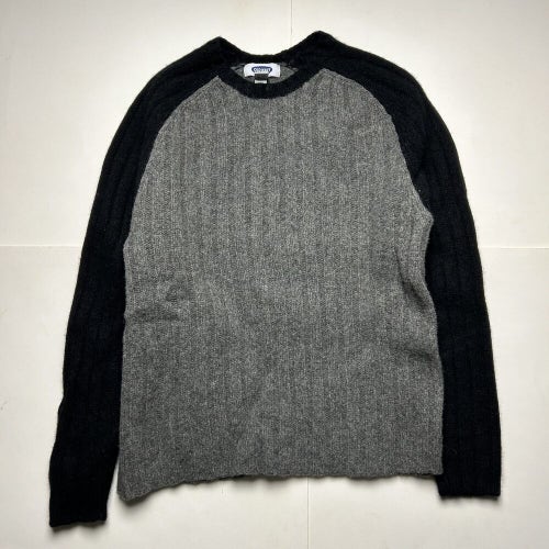 100% Lambswool Long Sleeve Sweater Two Tone Crewneck Gray Black Old Navy XL