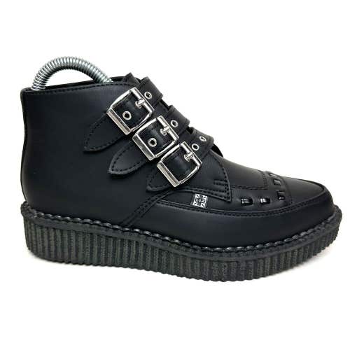 T.U.K. Womens Black Creepers Chelsea 3 Buckle Up Ankle Boots Shoes Size US 6