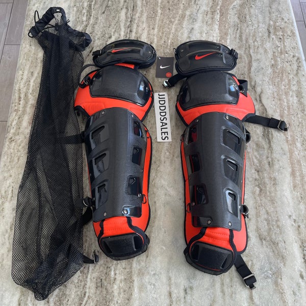 Nike Vapor Pro Catchers Leg Guards Baseball Adult 16” Orange Black PBP575-015 NWT
