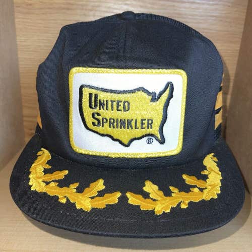 Vintage United Sprinkler Triple Stripe Gold Leaf Snapback Patch Trucker Hat