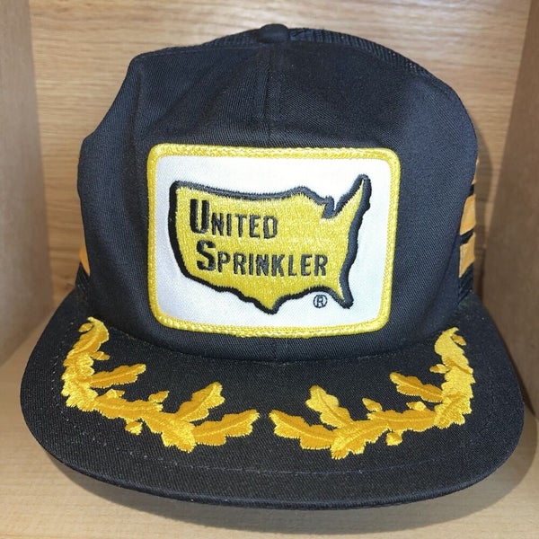 Vintage United Sprinkler Triple Stripe Gold Leaf Snapback Patch Trucker Hat