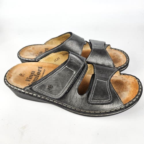 Finn Comfort Jamaica Volcano Pewter Metallic Leather Sandals Women's Size: 39 D