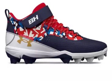 new youth 6 Under Armour Harper 7 Mid USA RM Jr Baseball Cleats 3025599-400 stars/stripes