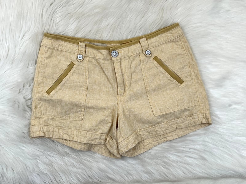 ANTHROPOLOGIE Pilcro Linen Blend High Waisted Shorts Yellow Women's Size 8 EUC