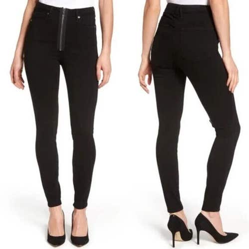 Good American Good Waist Exposed Zip Skinny Black Jeans Women's 00 / 24 EUC