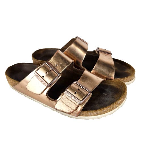 Birkenstock Arizona Soft Footbed Rose Gold Metallic Sandals Women's Size: 38 / 7