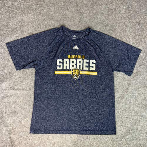 Buffalo Sabres Mens Shirt Large Adidas Navy Gold Short Sleeve Tee Ice Hockey