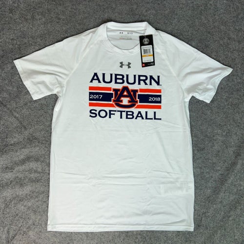 Auburn Tigers Mens Shirt Small Under Armour White Tee Short Sleeve NCAA Softball