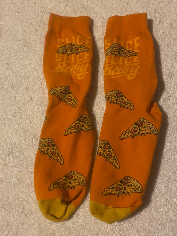 Slice of Pizza Adult Large Crew Socks Orange Odd Sox