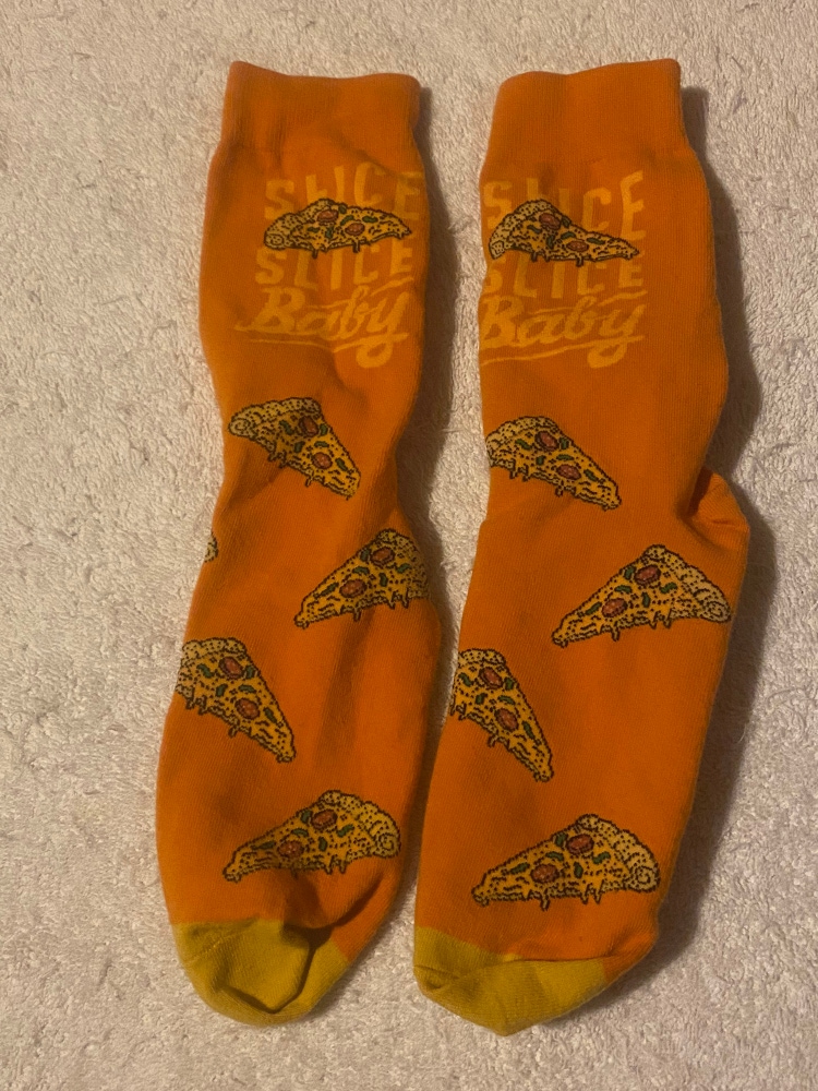 Slice of Pizza Adult Large Crew Socks Orange Fun Socks