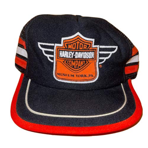 Vintage Harley Davidson Museum Snapback Trucker Hat 3 Three Stripes USA York PA