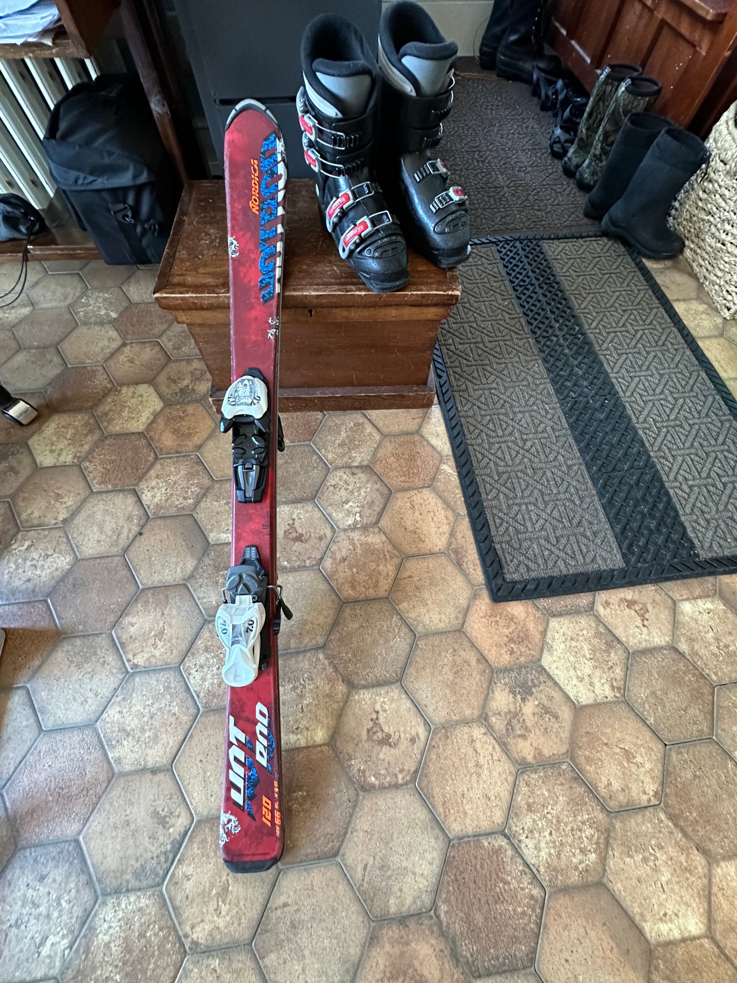 Used Kid's Nordica 120 cm All Mountain Hot Rod Skis With Bindings