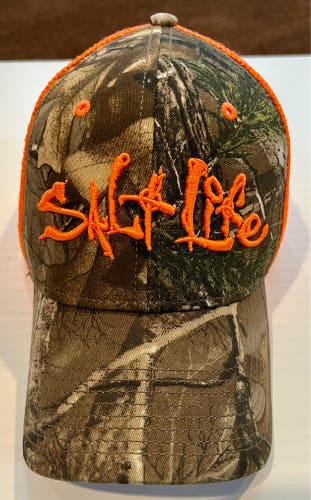 Salt Life Camouflage and Orange Mesh Back Snapback Adjustable Trucker Hat