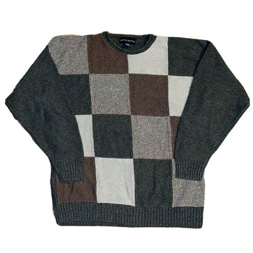 Vintage 90s Croft Barrow Square Pattern Crewneck Sweater Men's Size Large