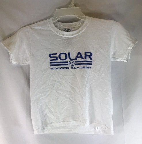 Gildan Youth Unisex Solar Soccer Academy Size Large White Blue SS Shirt New