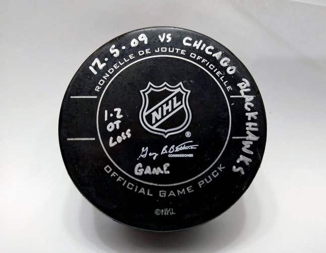 12-5-09 Pittsburgh Penguins vs Chicago Blackhawks NHL Game Used Puck CUP Season