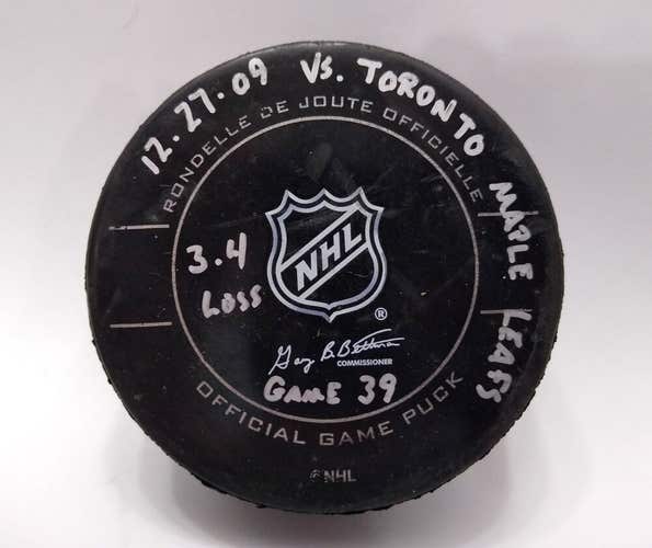12-27-09 Pittsburgh Penguins vs Toronto Maple Leafs NHL Game Used Hockey Puck