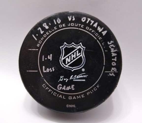 1-28-10 Pittsburgh Penguins vs Ottawa Senators NHL Game Used Hockey Puck