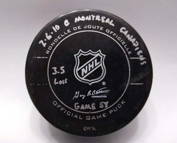 2-6-10 Pittsburgh Penguins at Montreal Canadiens NHL Game Used Hockey Puck