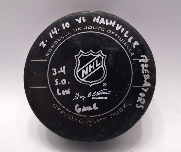 2-14-10 Pittsburgh Penguins vs Nashville Predators NHL Game Used Hockey Puck