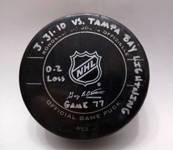 3-31-10 Pittsburgh Penguins vs Lightning NHL Game Used Puck Mike Smith Shutout