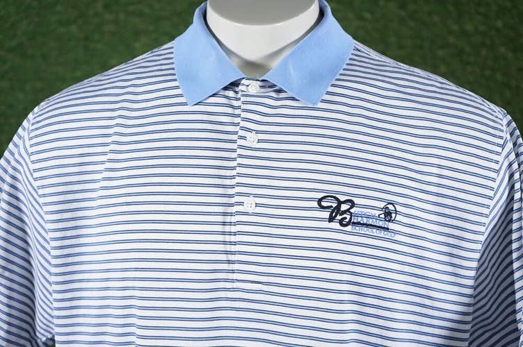 FAIRWAY & GREENE BUTCH HARMON SCHOOL OF GOLF POLO BLUE / WHITE STRIPED LARGE