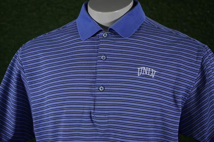 FAIRWAY & GREENE UNLV REBELS GOLF POLO BLUE STRIPED, LARGE ~ L@@K!!