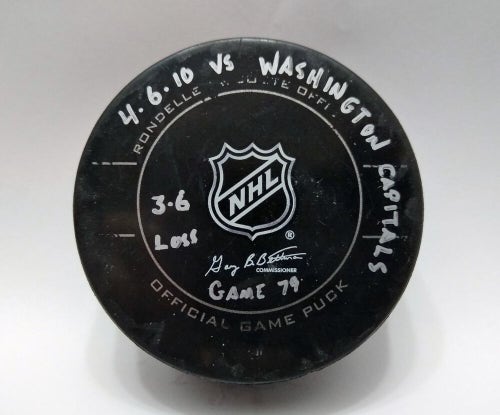 4-6-10 Penguins vs Capitals NHL Game Used Puck Ovechkin Crosby Goals 100th Point