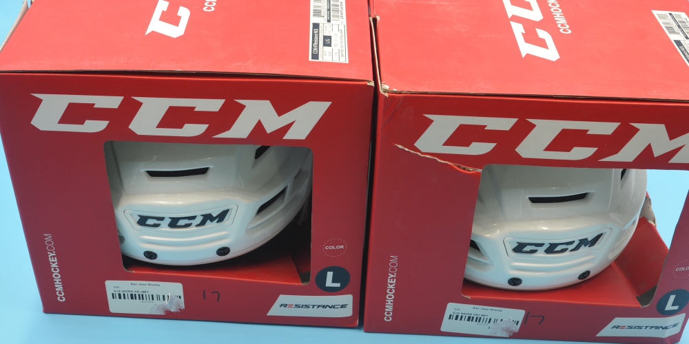 San Jose Sharks CCM Resistance White New Pro Stock Return helmet