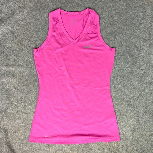 Nike Womens Shirt Medium Tank Top Pink Pro Performance Gym DriFit Swoosh Sport ^