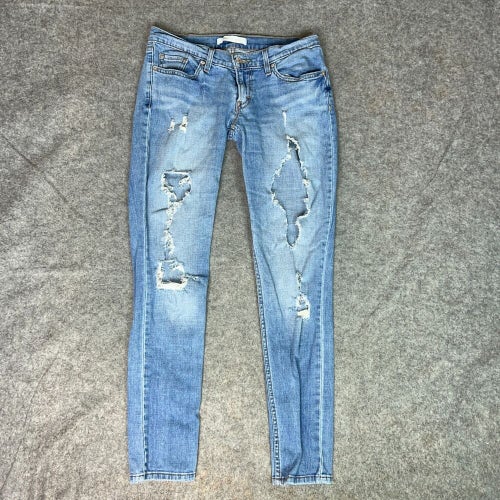 Levi Women Jeans 28 Blue Skinny Denim Pant Low Rise Medium Wash Distressed 524