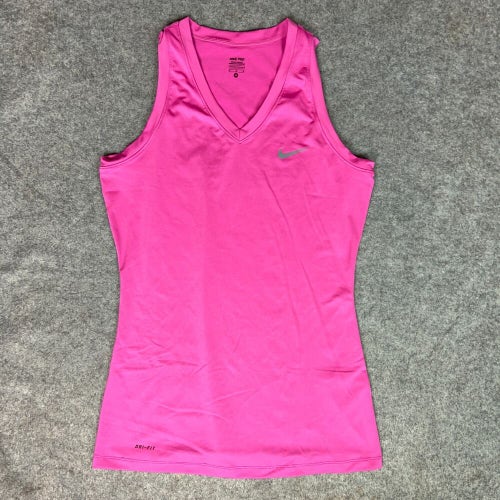Nike Womens Shirt Medium Tank Top Pink Pro Performance Gym Dri Fit Swoosh Sport