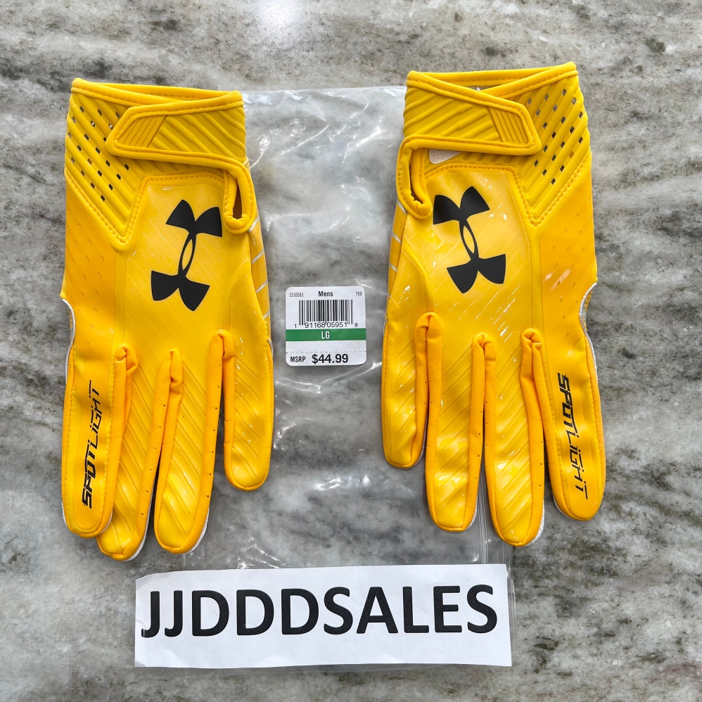 UNDER ARMOUR SPOTLIGHT RECEIVER FOOTBALL GLOVES YELLOW 1310261-760 MEN’S SIZE L NWT