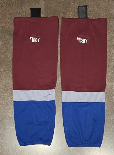 Used Troy Senior 28” - 30” Colorado Avalanche Colour Way Hockey Socks (Check Description)