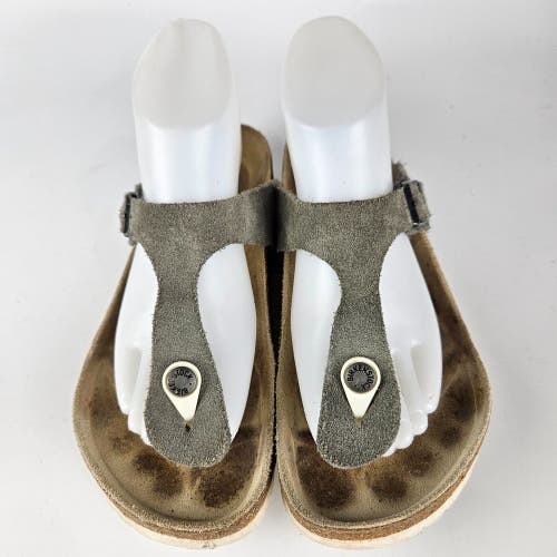 Birkenstock Gizeh Womens Size 7 Grey Suede Leather Thong Slides Comfort Sandal