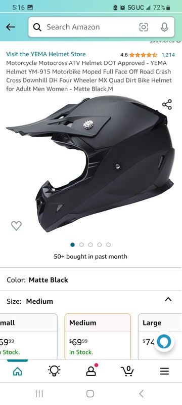 Motorcycle Motocross ATV Helmet DOT Approved -YEMA Helmet YM-915, MEDIUM (Black)