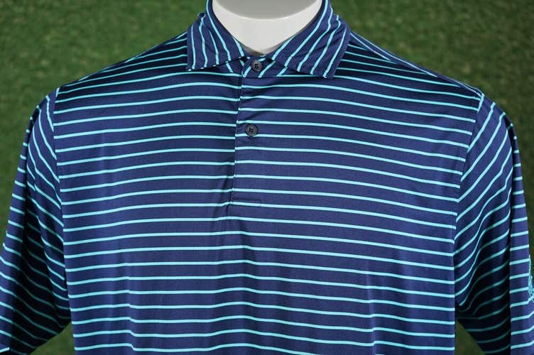 FAIRWAY & GREENE GOLF POLO GREEN / BLUE STRIPED PLUM BROOK CC LARGE VGC ~ L@@K!!