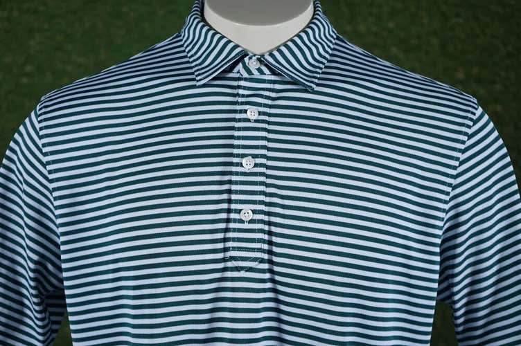 JOHNNIE-O GOLF POLO GREEN / WHITE STRIPED LARGE VGC ~ L@@K!!