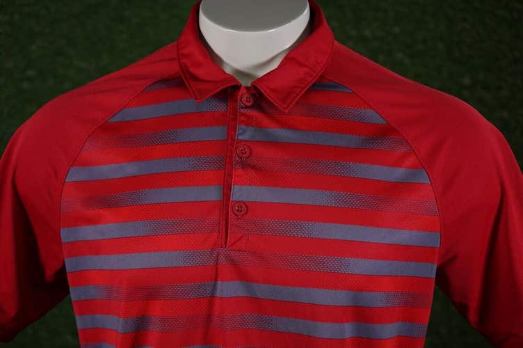 OAKLEY UNLV REBELS LARGE RED / GRAY STRIPED SHIRT GOLF POLO ~ L@@K!!