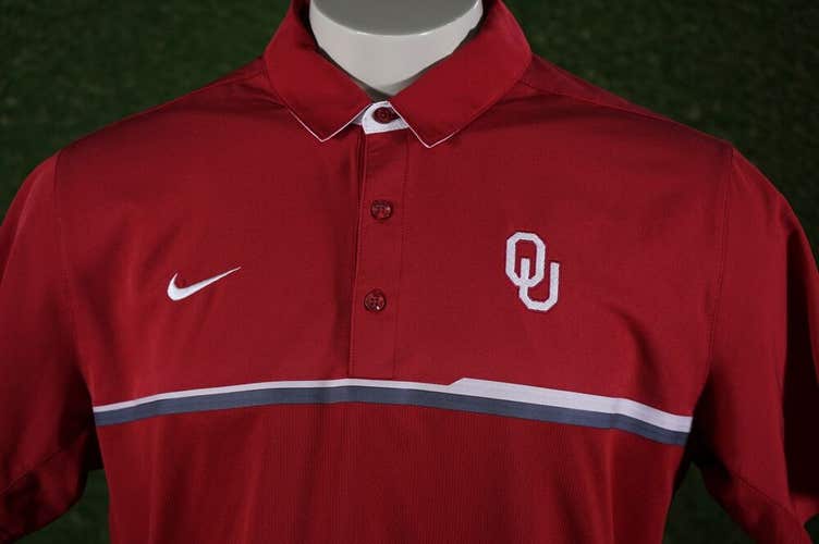 NIKE TEAM ISSUE OU OKLAHOMA SOONERS XII DRI-FIT POLO SHIRT MEN'S LARGE ~ L@@K!!