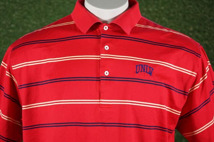FAIRWAY & GREENE UNLV REBELS GOLF POLO RED/YELLOW/BLUE STRIPED, LARGE ~ L@@K!!