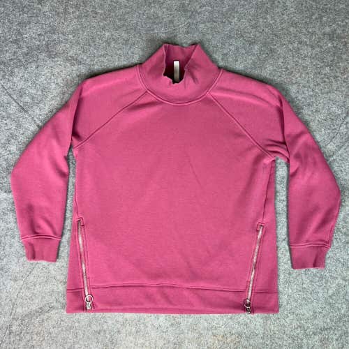 Athleta Womens Sweatshirt Large Pink Pullover Zip Sides Mock Neck Athleisure Top