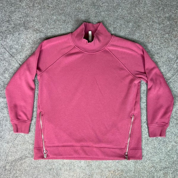 Athleta Womens Sweatshirt Large Pink Pullover Zip Sides Mock Neck