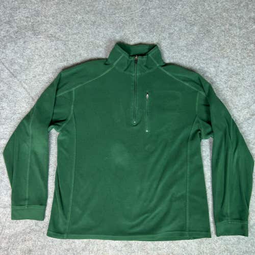 LL Bean Mens Sweater Medium Green Fleece Quarter Zip Pullover Outdoors Casual